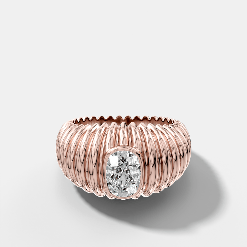 Accordion Cigar Band with an Elongated Cushion Cut Diamond