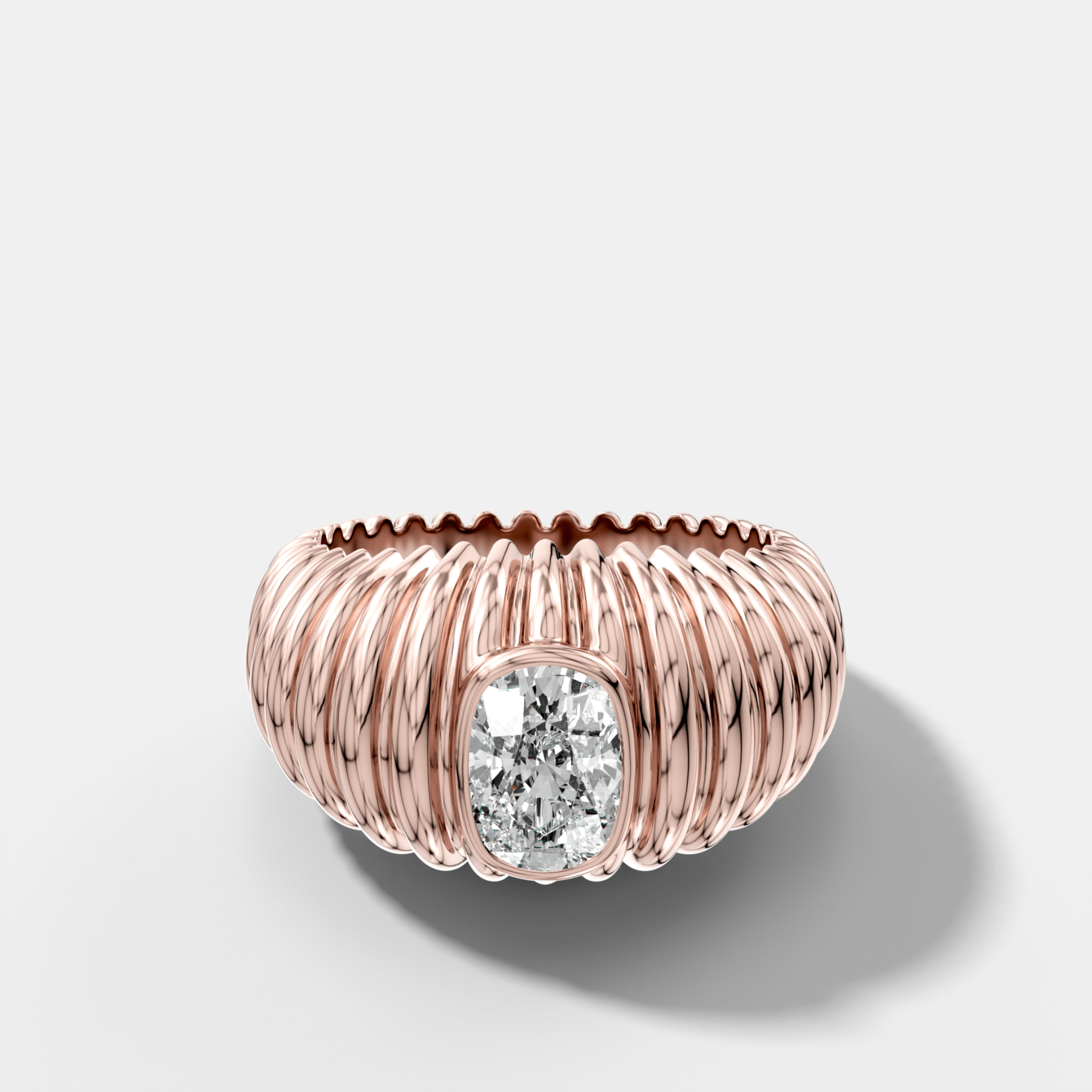 Accordion Cigar Band with an Elongated Cushion Cut Diamond