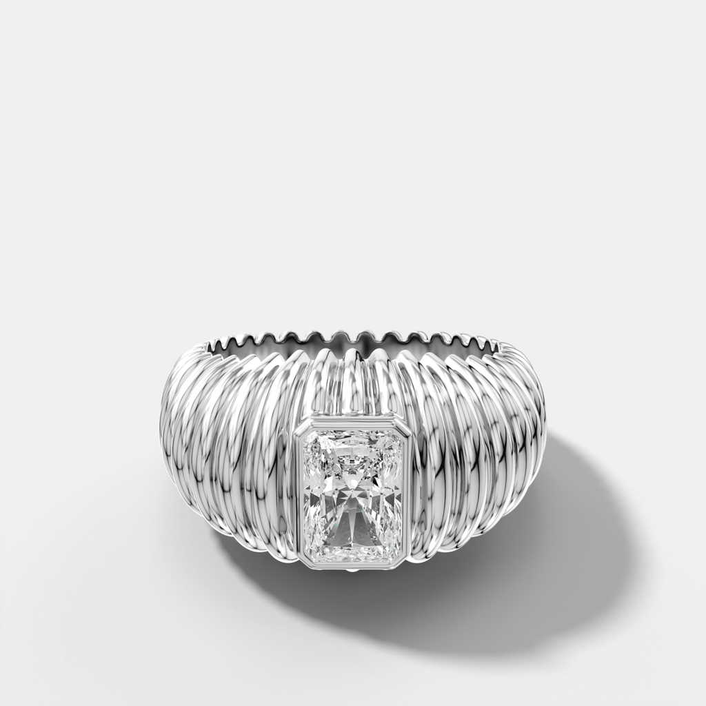 Accordion Cigar Band with an Elongated Radiant Cut Diamond