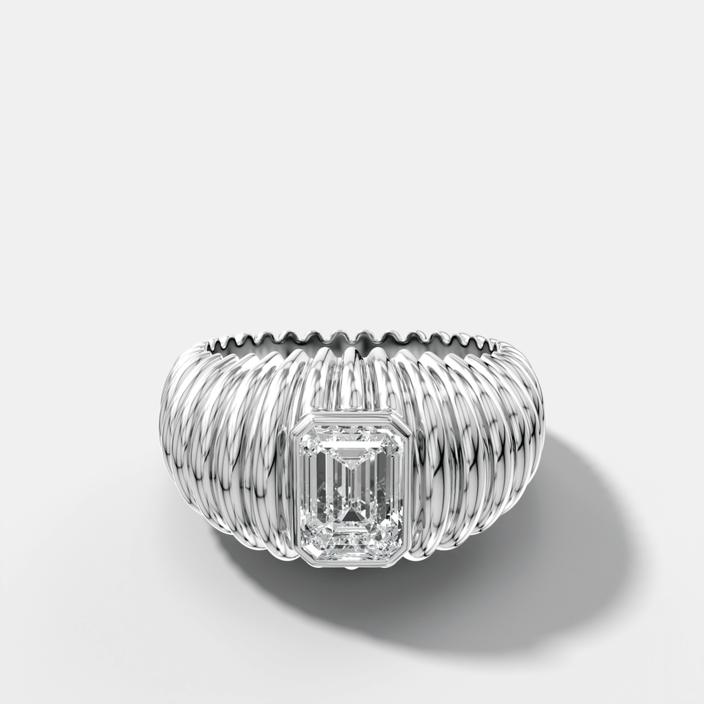 Accordion Cigar Band with an Emerald Cut Diamond