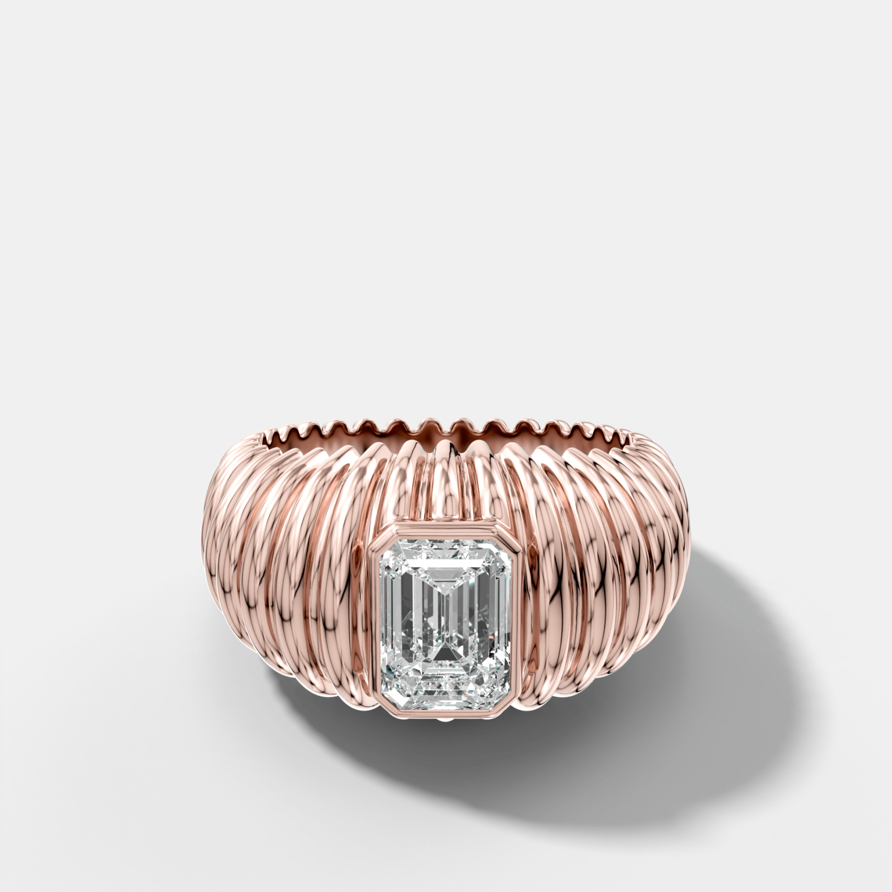 Accordion Cigar Band with an Emerald Cut Diamond