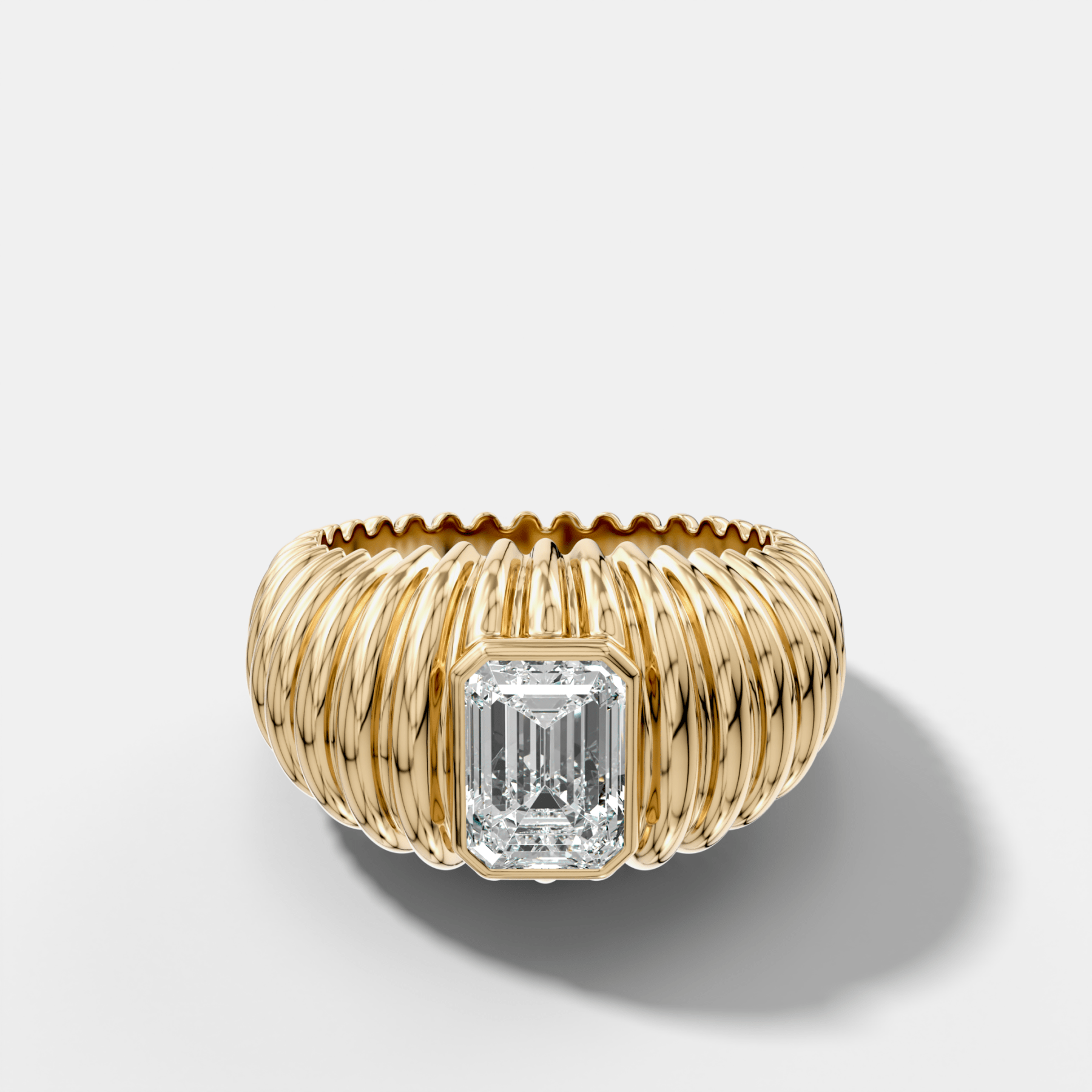 Accordion Cigar Band with an Emerald Cut Diamond