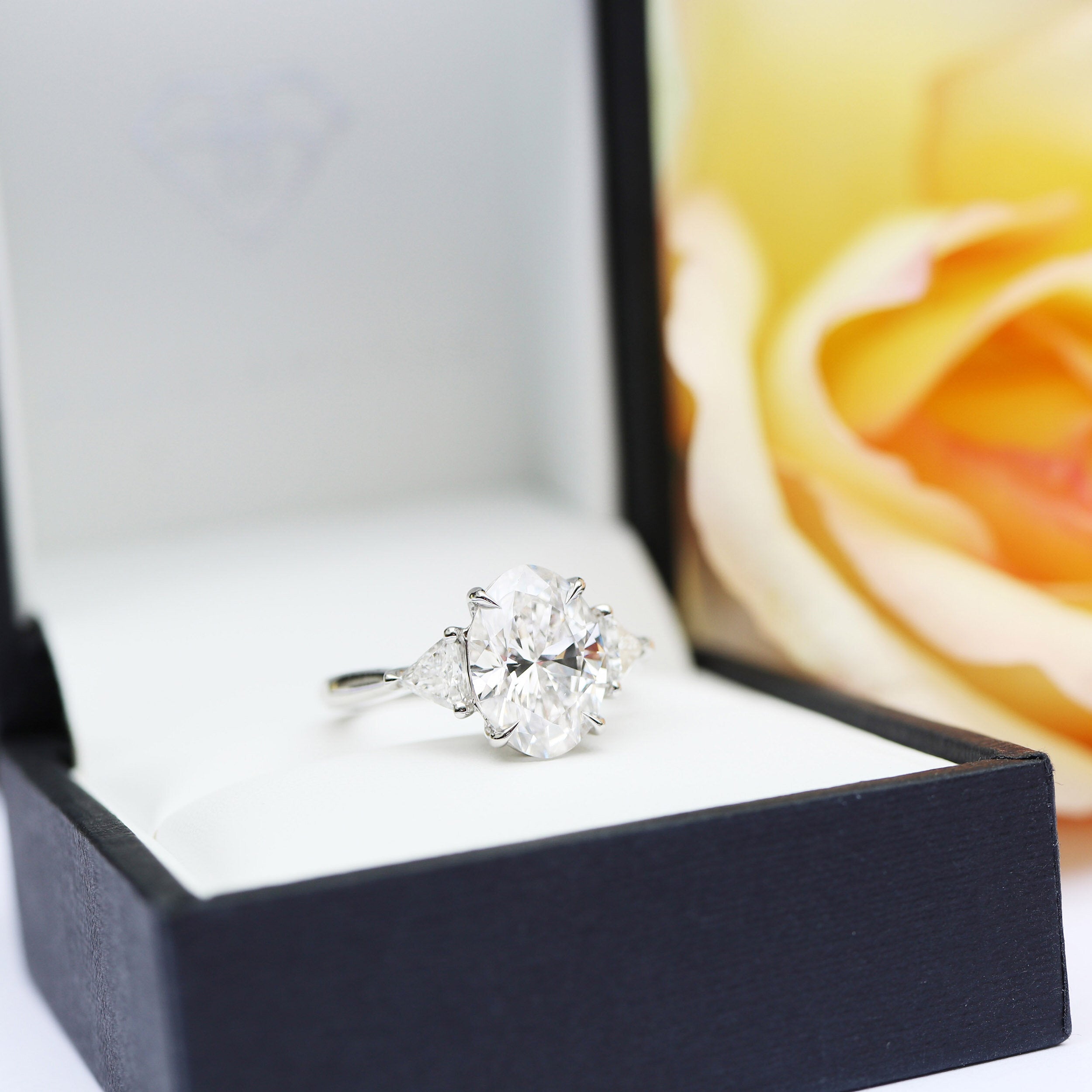 2.25CT Oval Moissanite three Stones Engagement Ring
