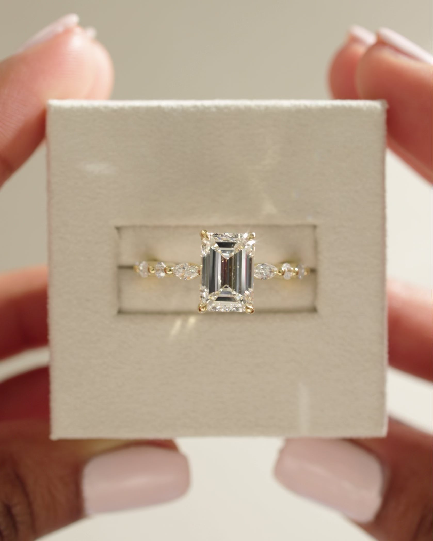 1.50-3.50 CT Emerald Cut Lab Grown Diamond Pave Setting Engagement Ring