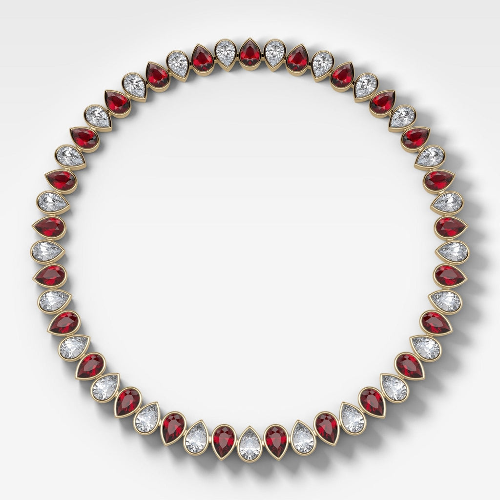 Alternating Full Bezel Pear Ruby Diamond Choker Necklace