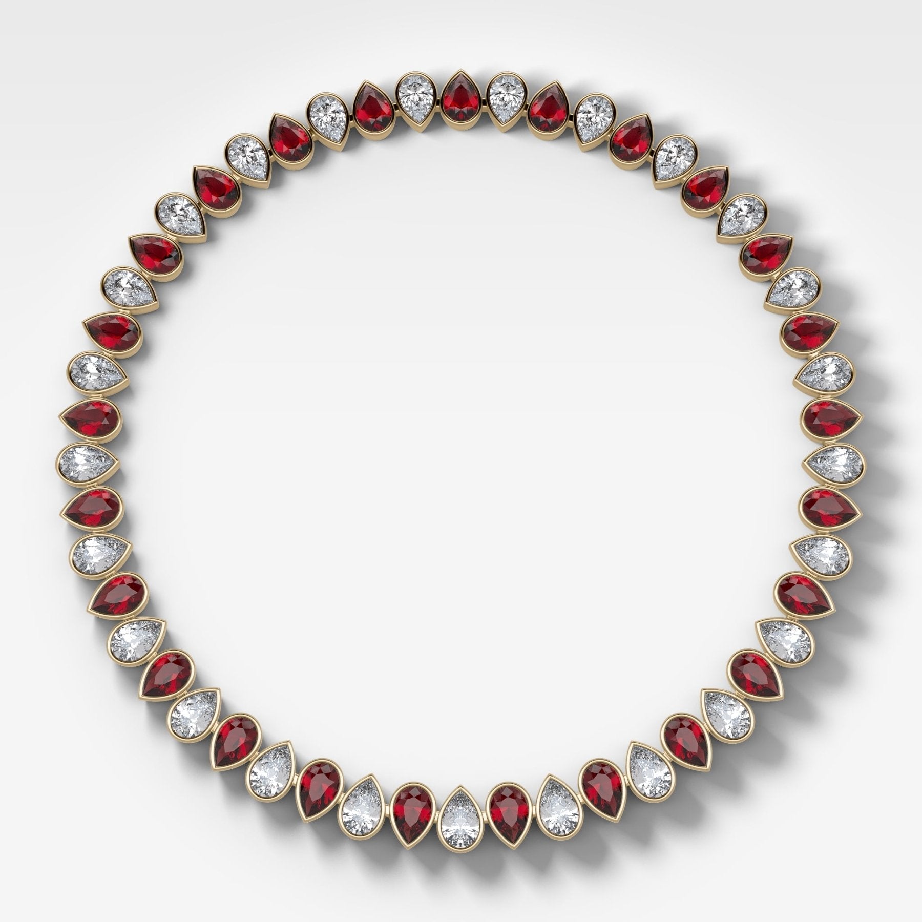 Alternating Full Bezel Pear Ruby Diamond Choker Necklace