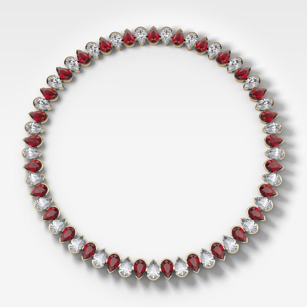 Alternating Half Bezel Pear Ruby Diamond Choker Necklace