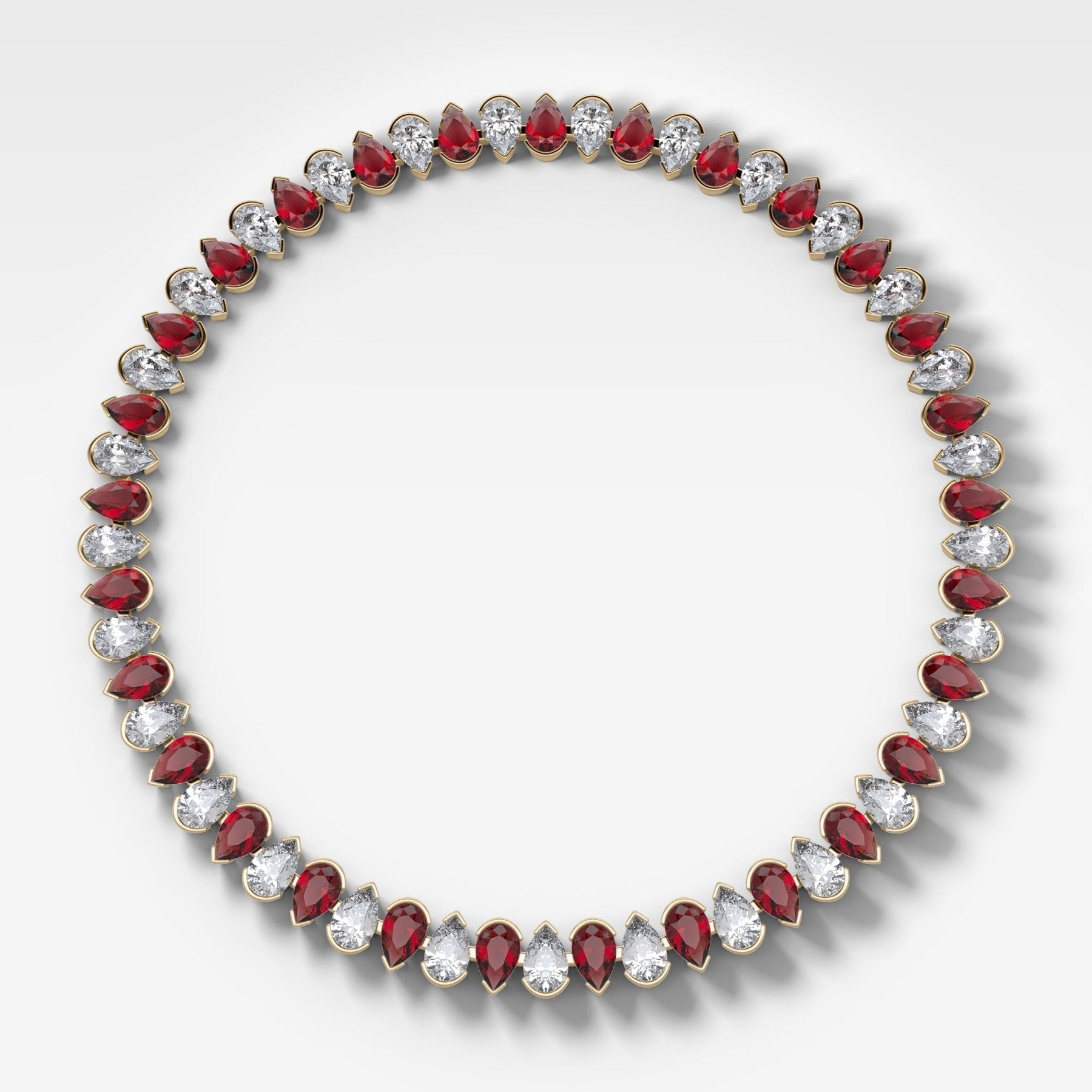 Alternating Half Bezel Pear Ruby Diamond Choker Necklace