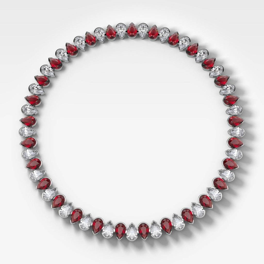 Alternating Half Bezel Pear Ruby Diamond Choker Necklace
