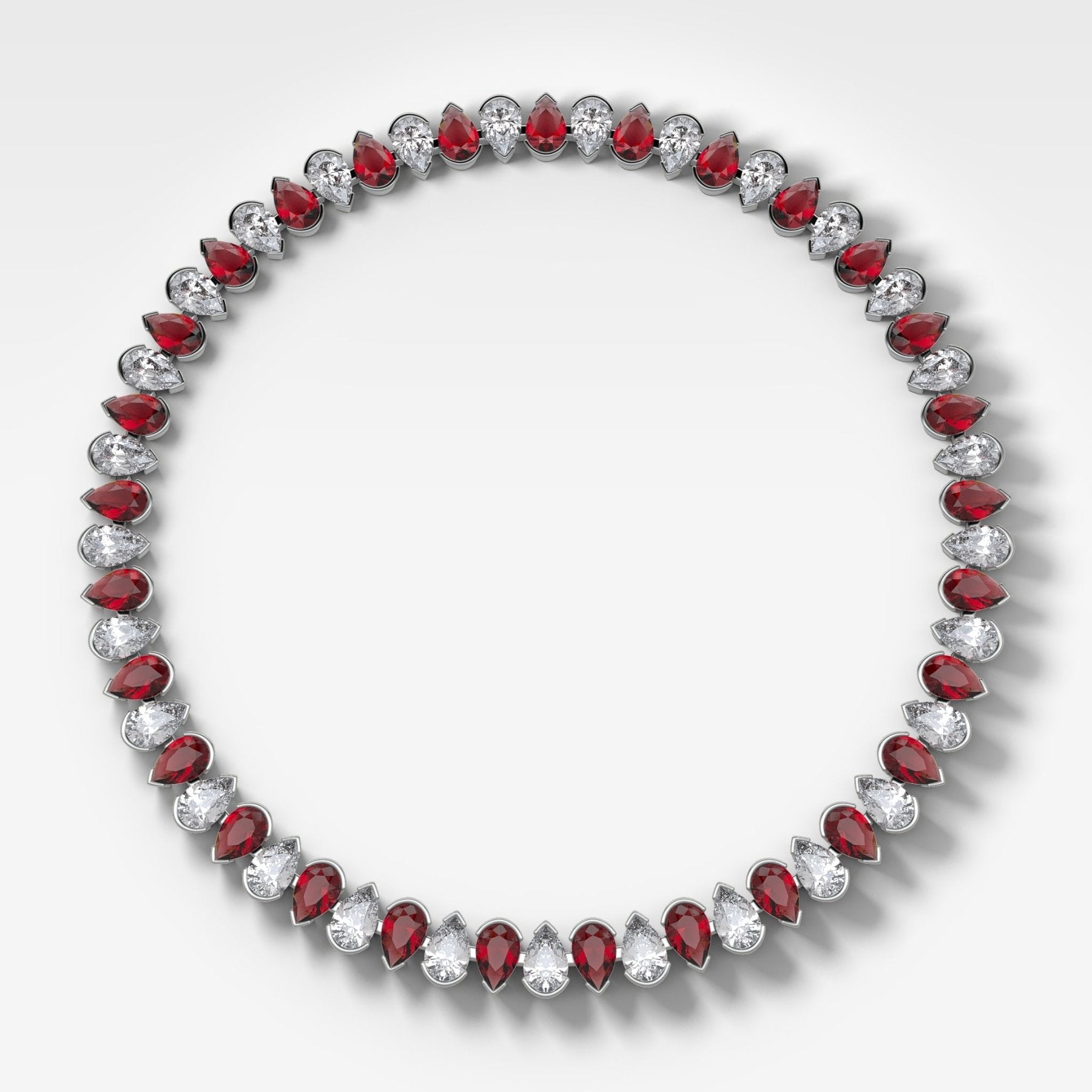 Alternating Half Bezel Pear Ruby Diamond Choker Necklace