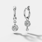 Alternating Mini Tiered Bezel Drop Huggies with Cushion Cut Diamonds