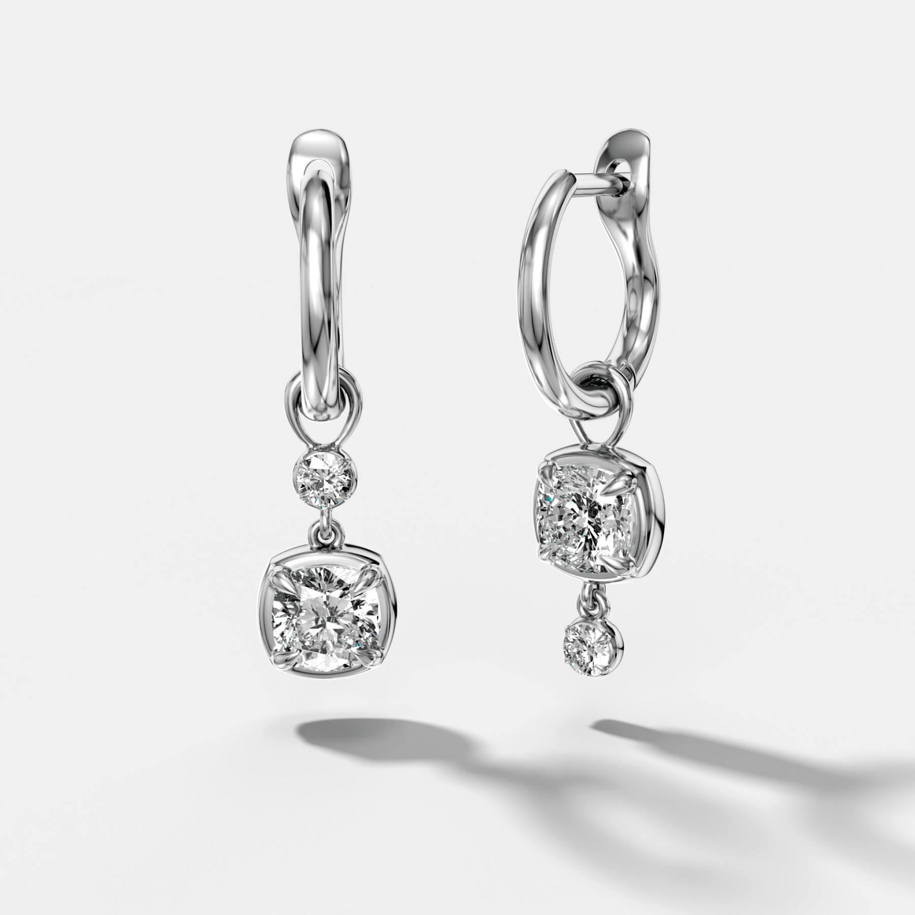 Alternating Mini Tiered Bezel Drop Huggies with Cushion Cut Diamonds