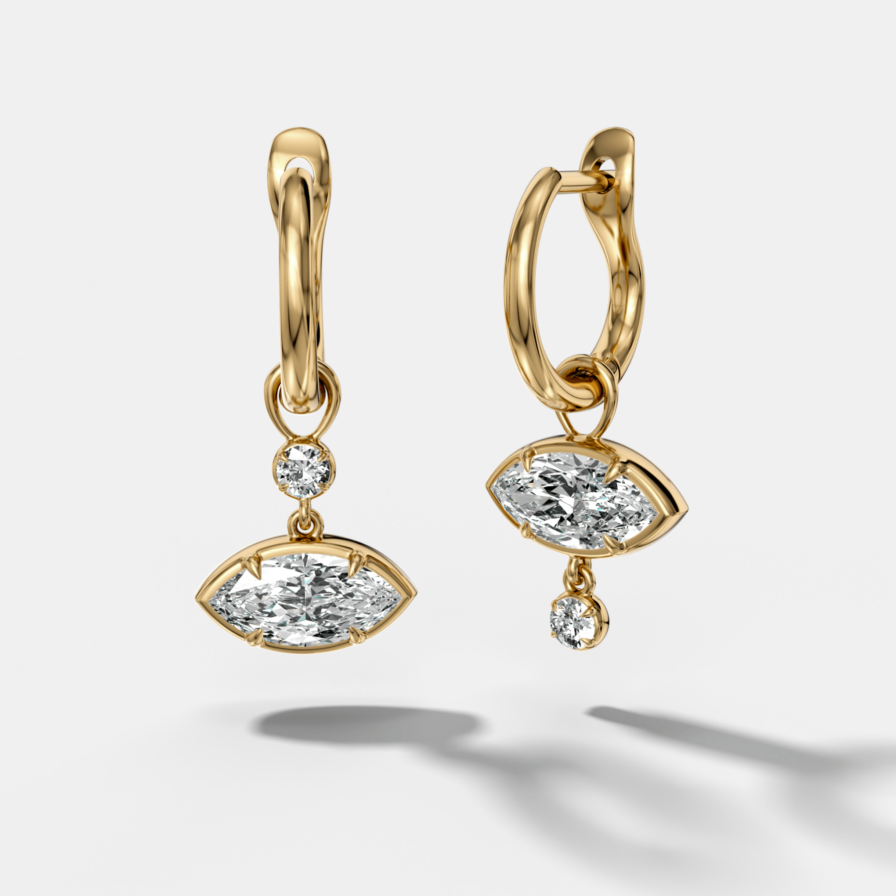 Alternating Mini Tiered Bezel Drop Huggies with Marquise Cut Diamonds