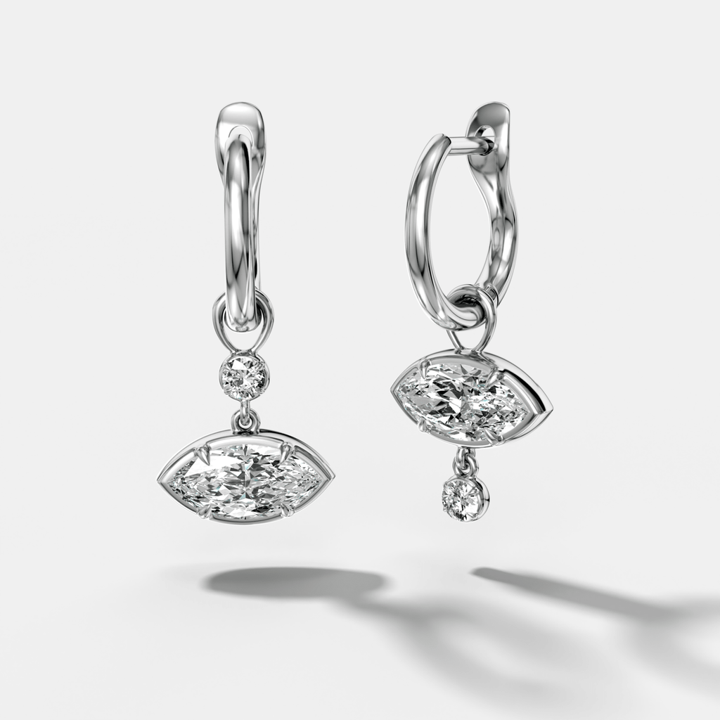Alternating Mini Tiered Bezel Drop Huggies with Marquise Cut Diamonds