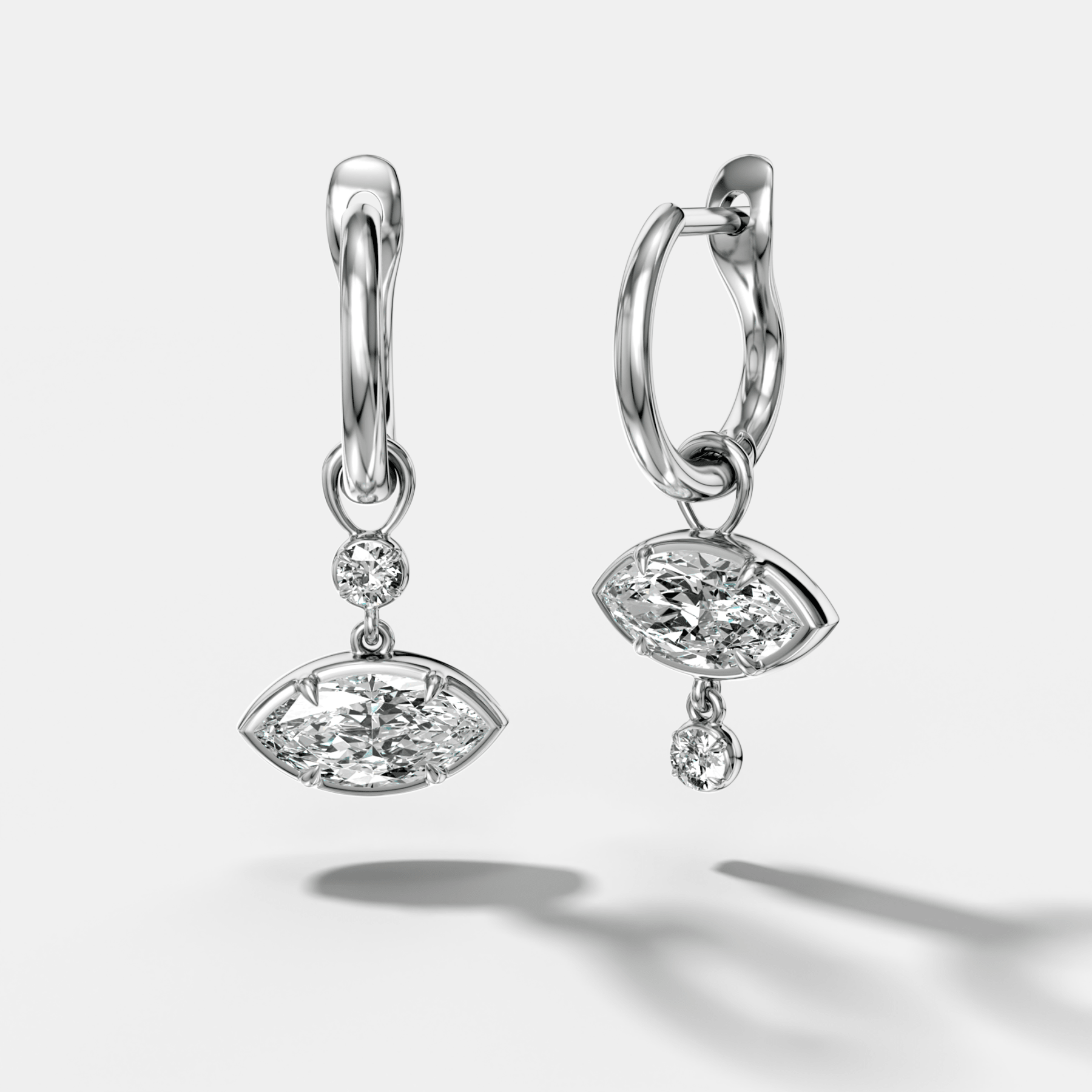 Alternating Mini Tiered Bezel Drop Huggies with Marquise Cut Diamonds