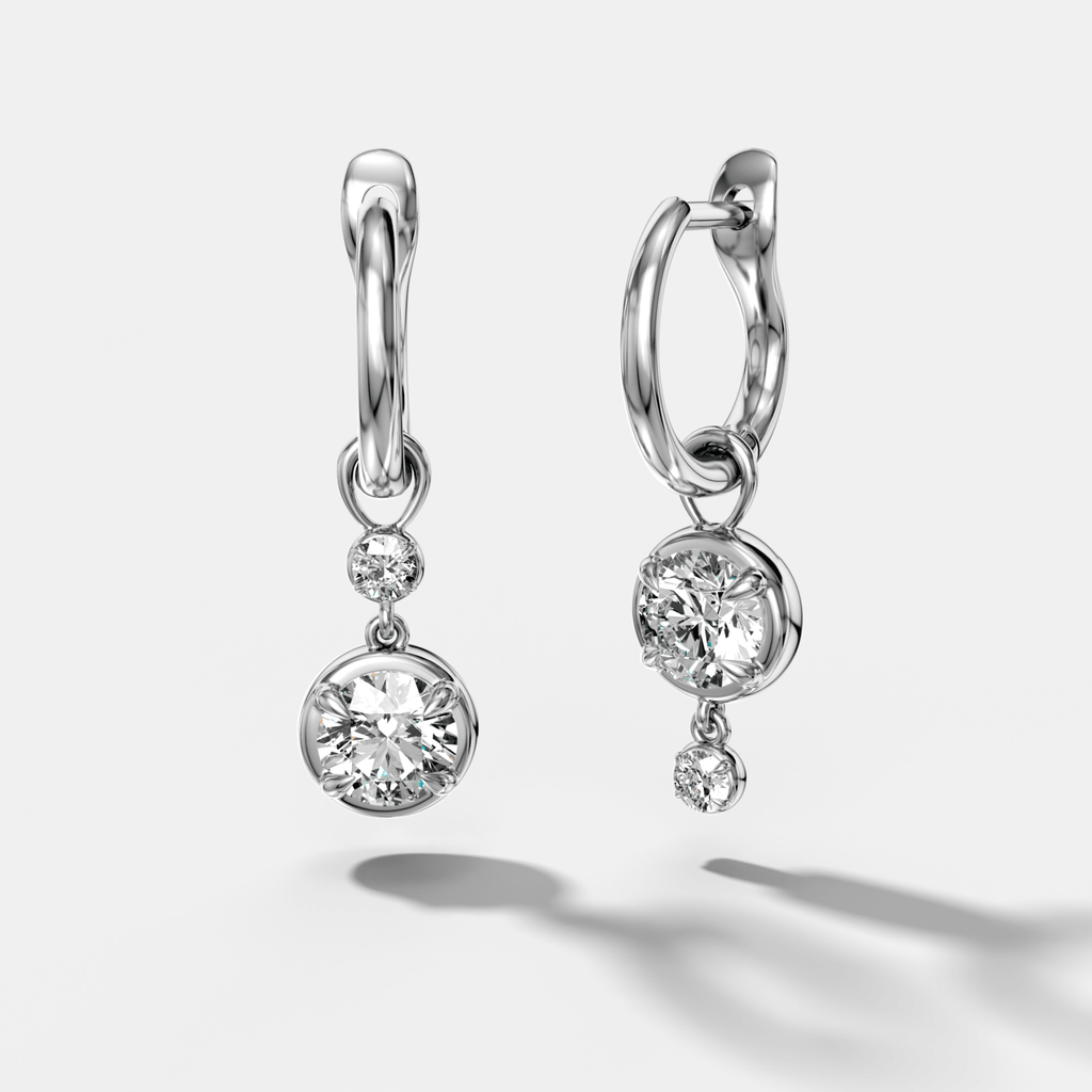 Alternating Mini Tiered Bezel Drop Huggies with Round Cut Diamonds