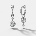 Alternating Mini Tiered Bezel Drop Huggies with Round Cut Diamonds