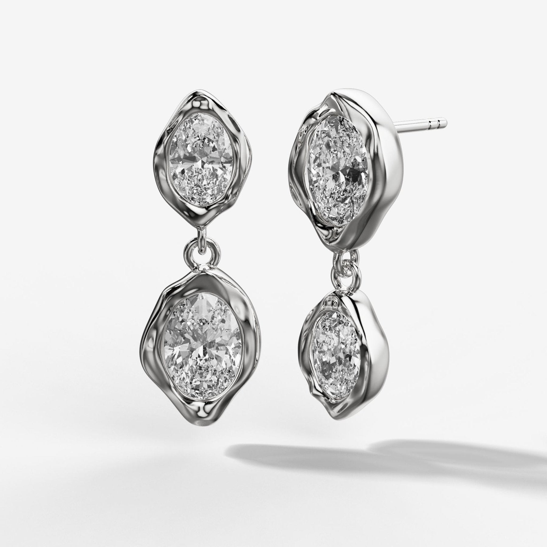 Alternating Oval Molten Bezel Drop Earrings