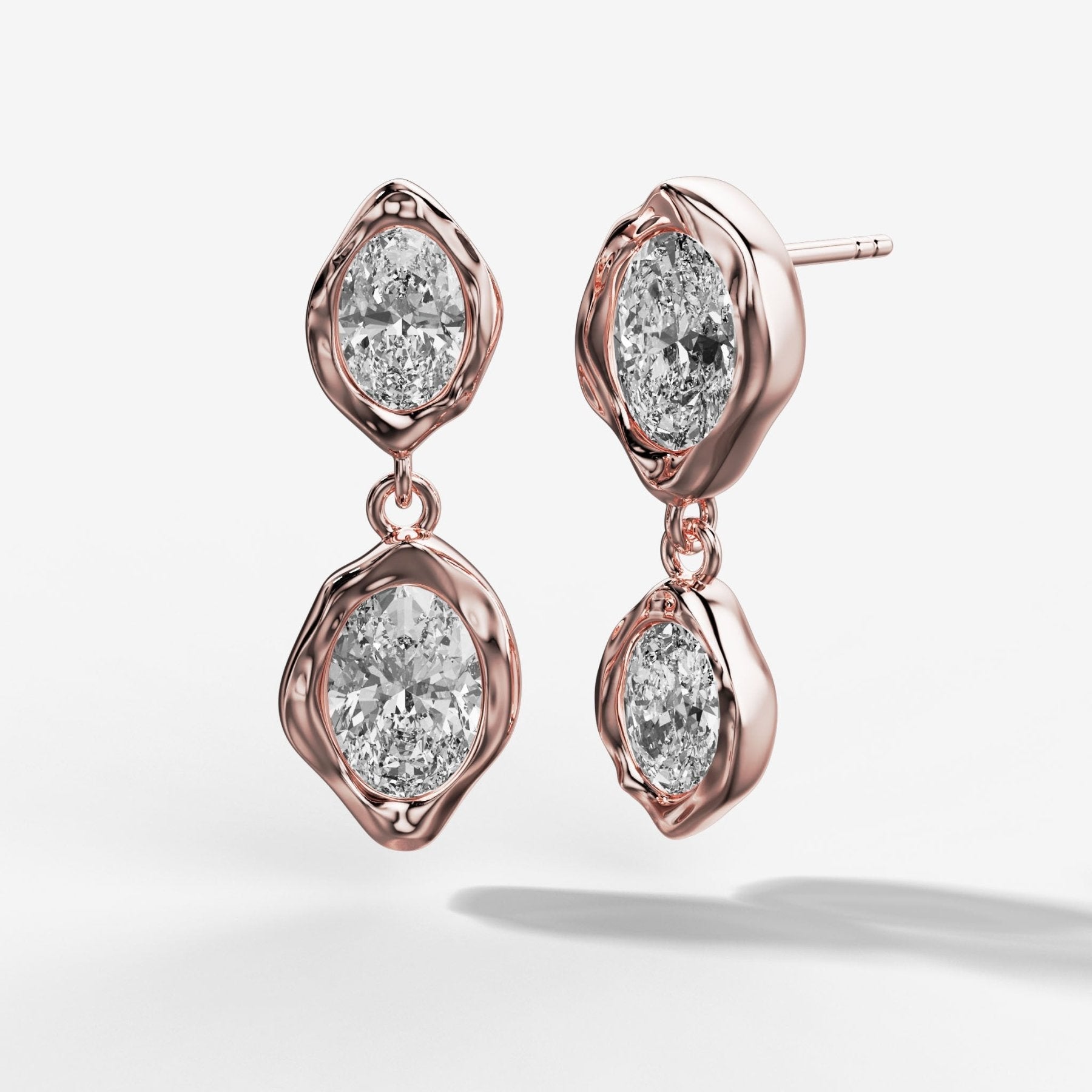 Alternating Oval Molten Bezel Drop Earrings