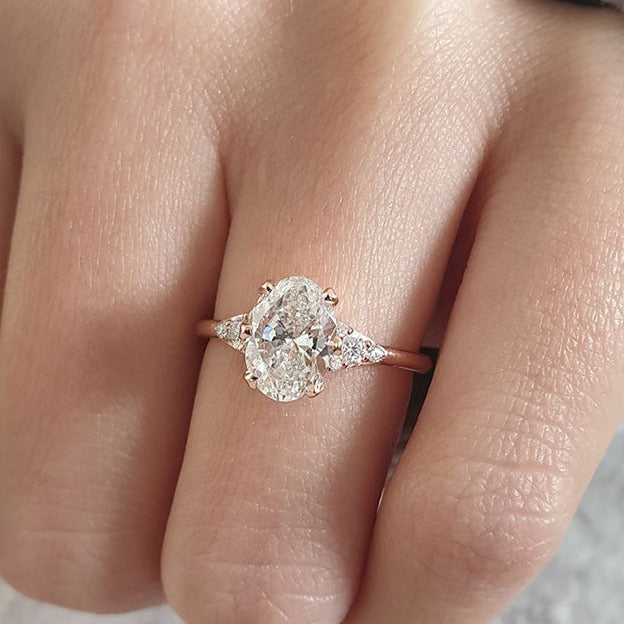 1.50 CT Oval Cut Cluster Style Moissanite Engagement Ring