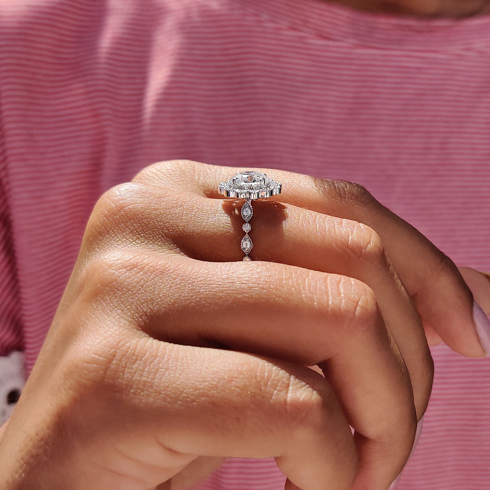 Round Cut Vintage Moissanite Ring In Halo Style