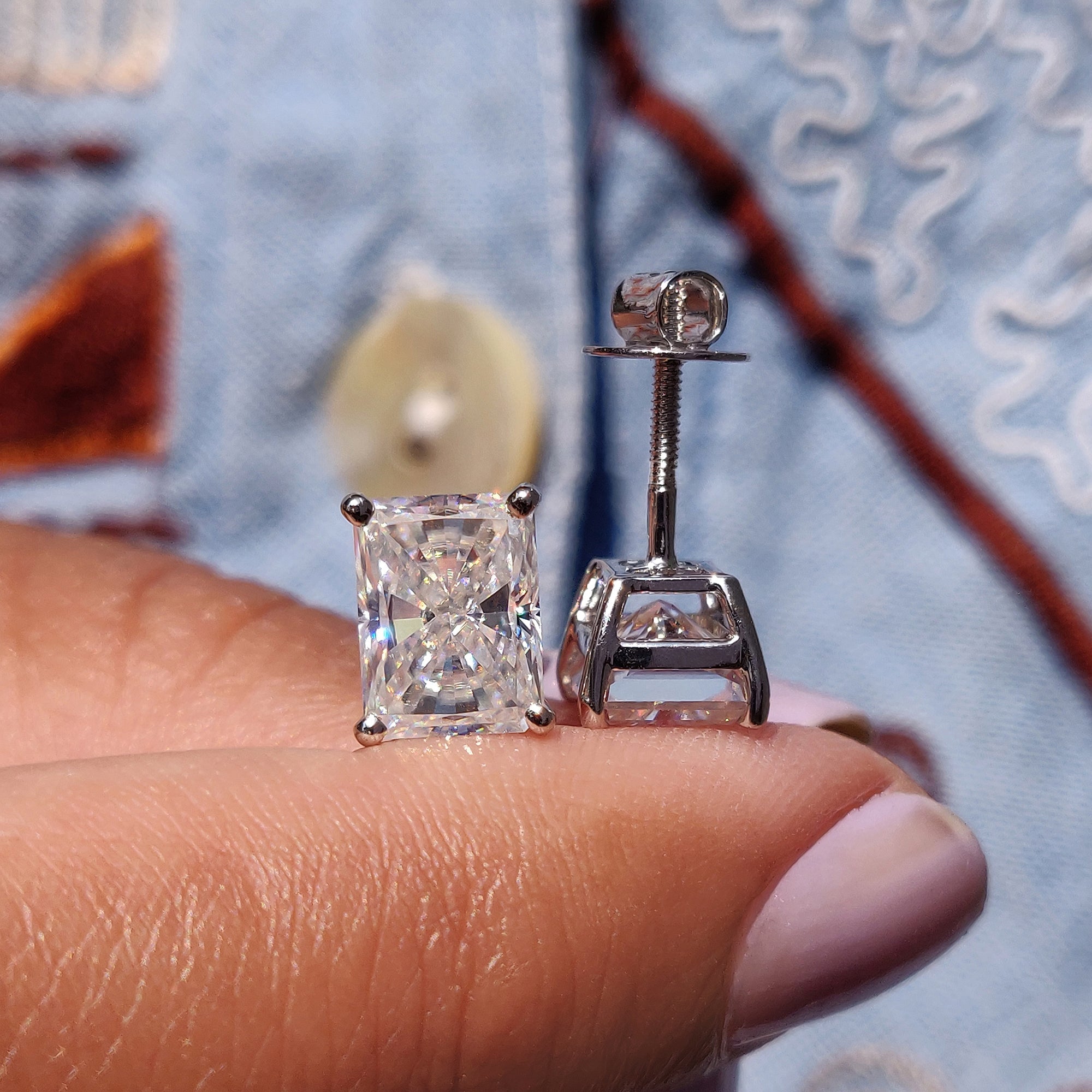 Radiant Cut Moissanite Earrings with Stud Design Secondary image