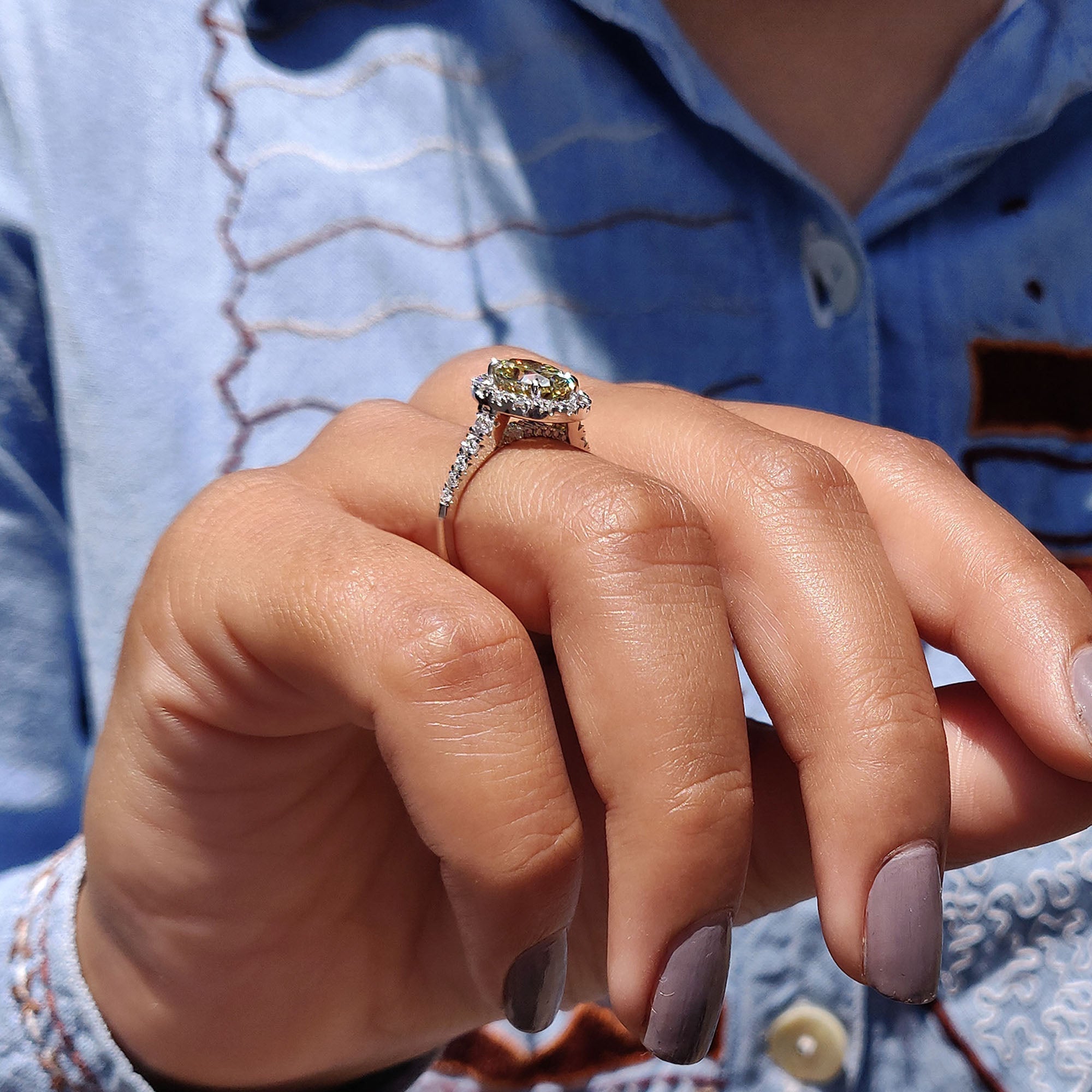 Light Yellow Oval Halo Engagement Ring
