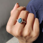 Cyan Blue Pear Cut Engagement Ring In Halo Style