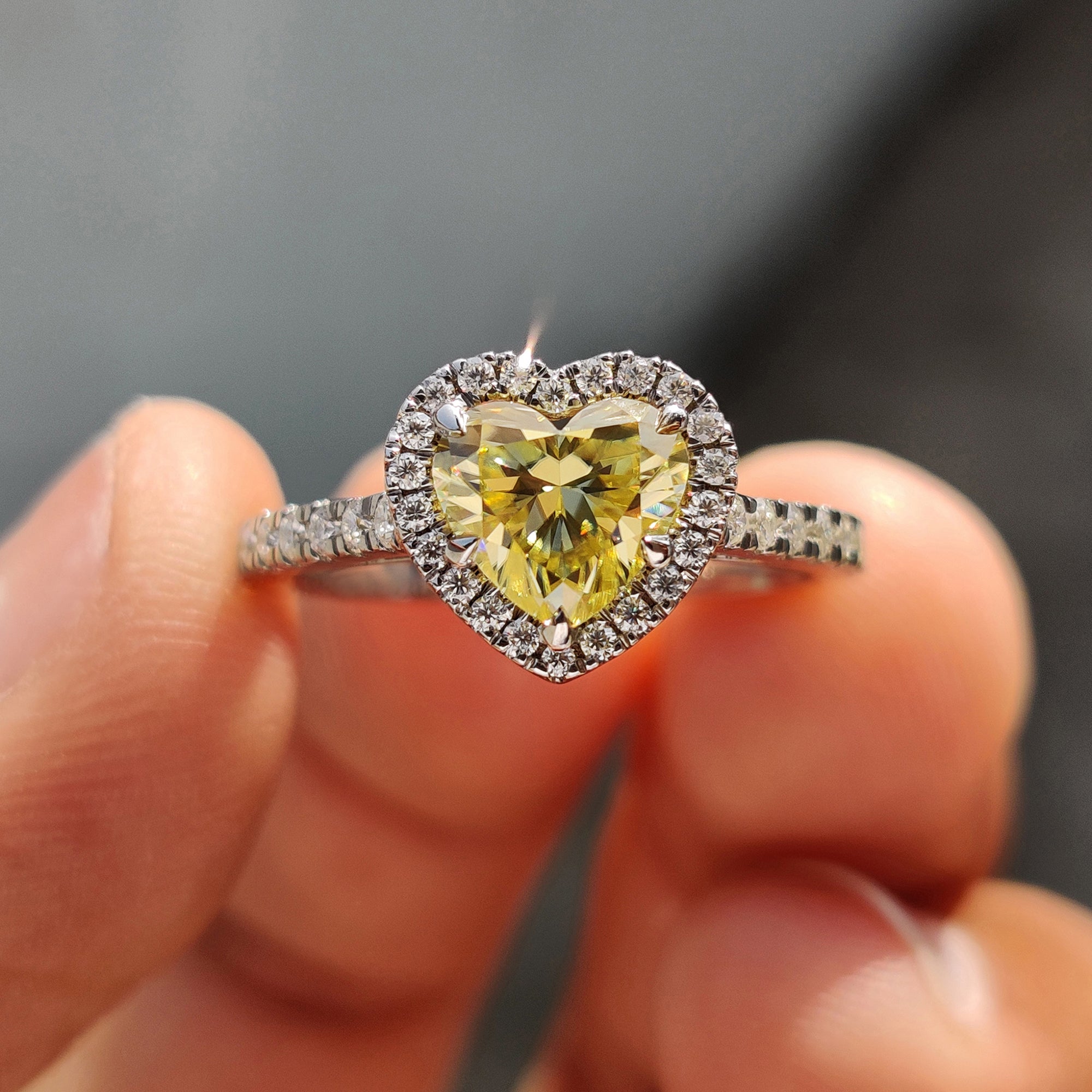 Halo Set Canary Yellow Heart Cut Engagement Ring Main image