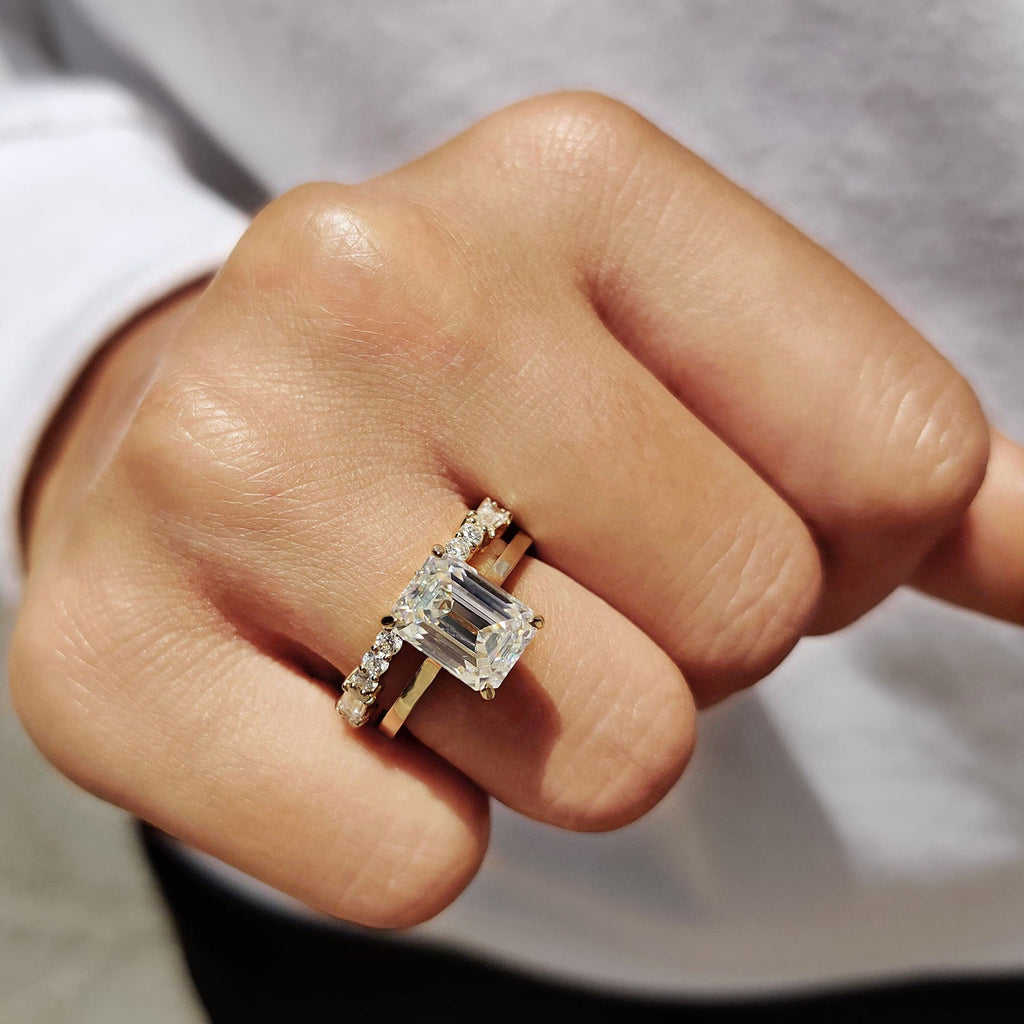 Hidden Halo Emerald Cut Engagement Ring With Eternity Band