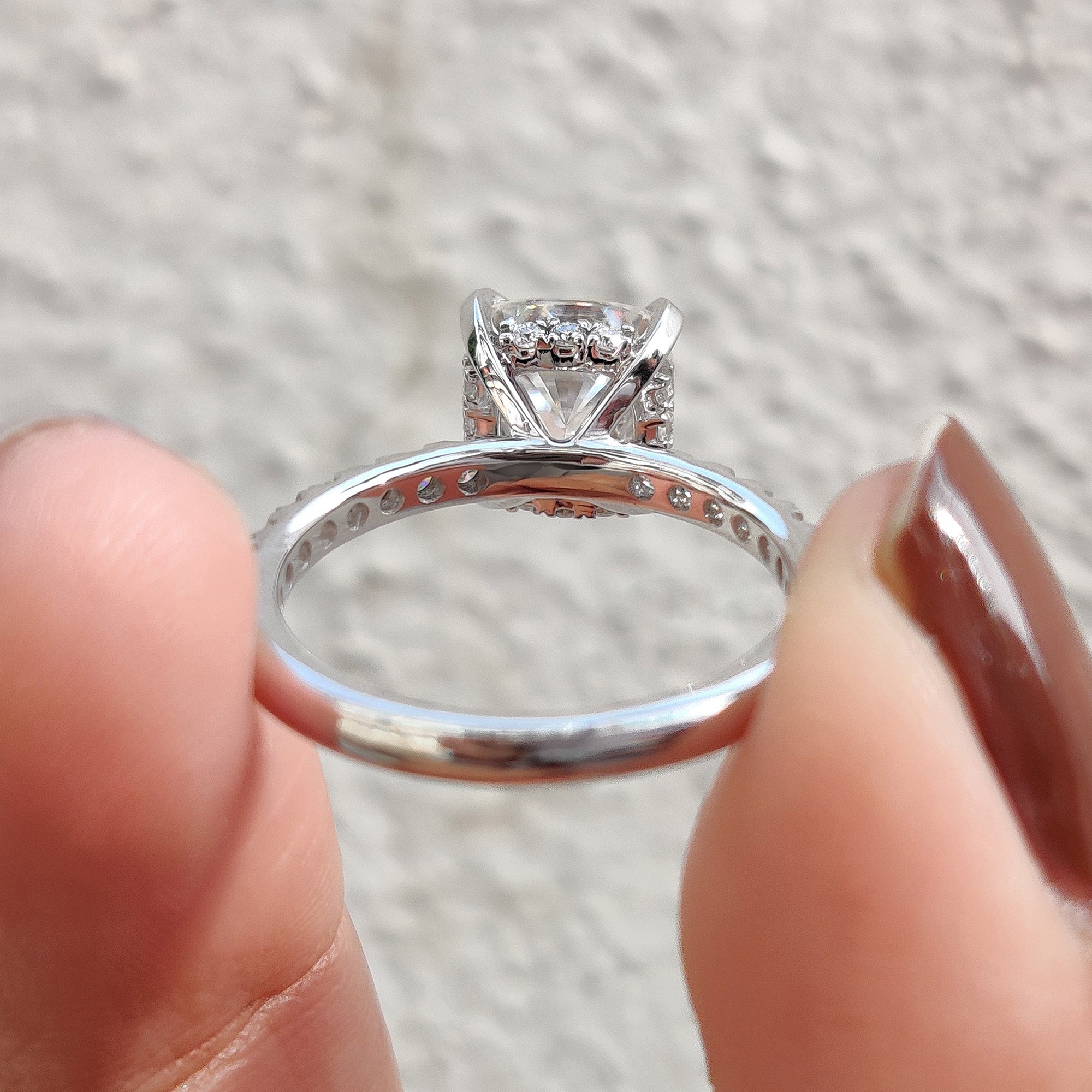 Cushion Cut Hidden Halo Engagement Ring