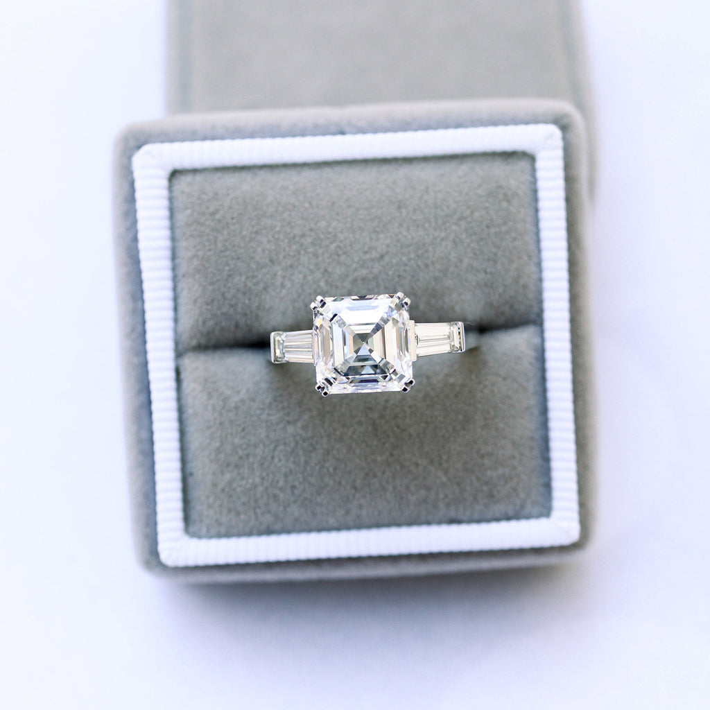 1.75 CT Asscher Cut Moissanite Three Stones Engagement Ring