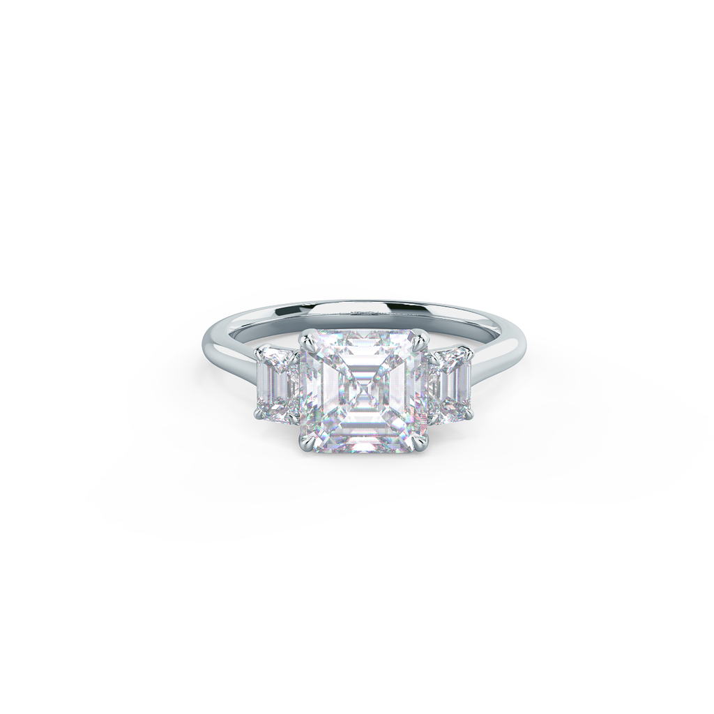 1.0 CT Asscher & Emerald Three Stone Moissanite Engagement Ring