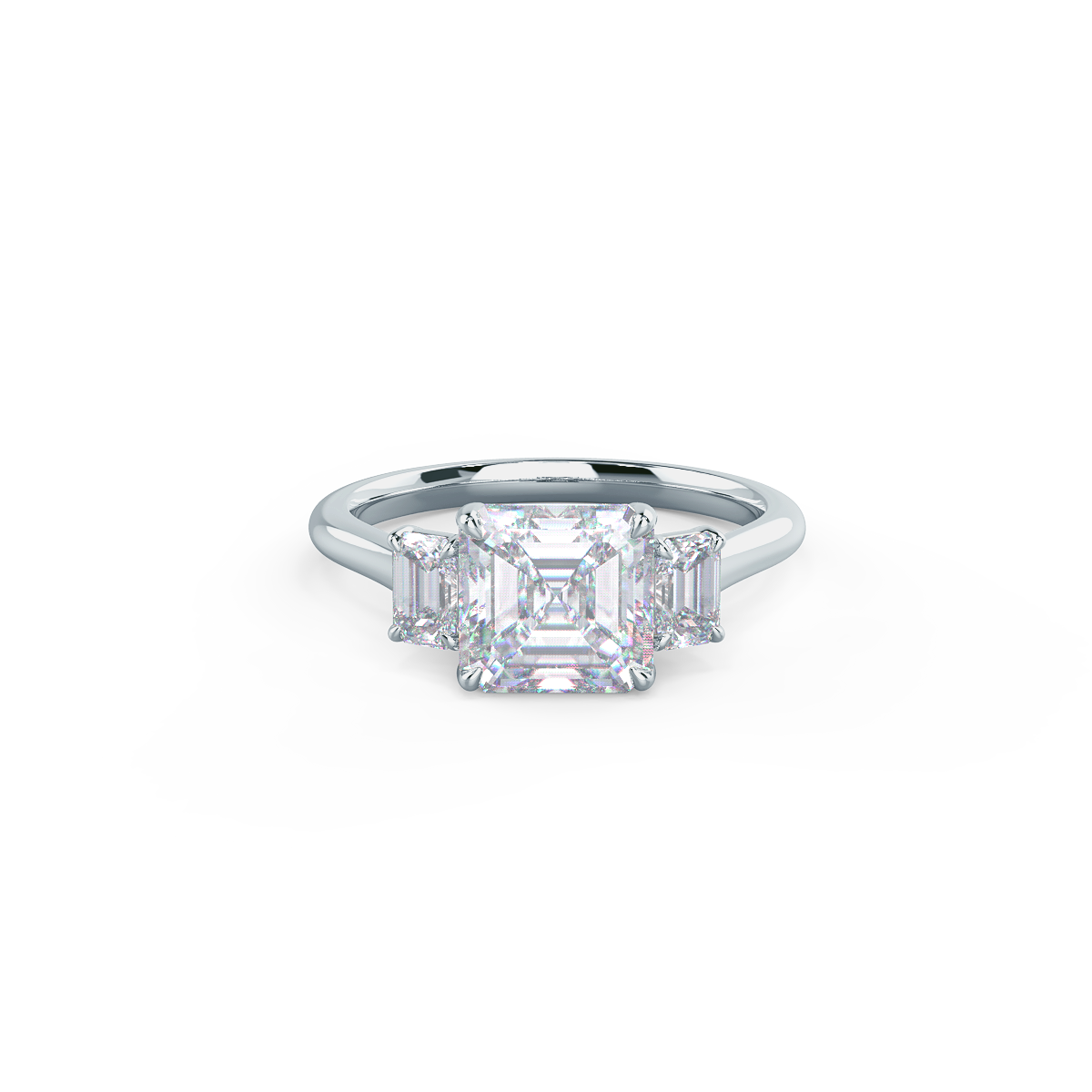 1.0 CT Asscher & Emerald Three Stone Moissanite Engagement Ring