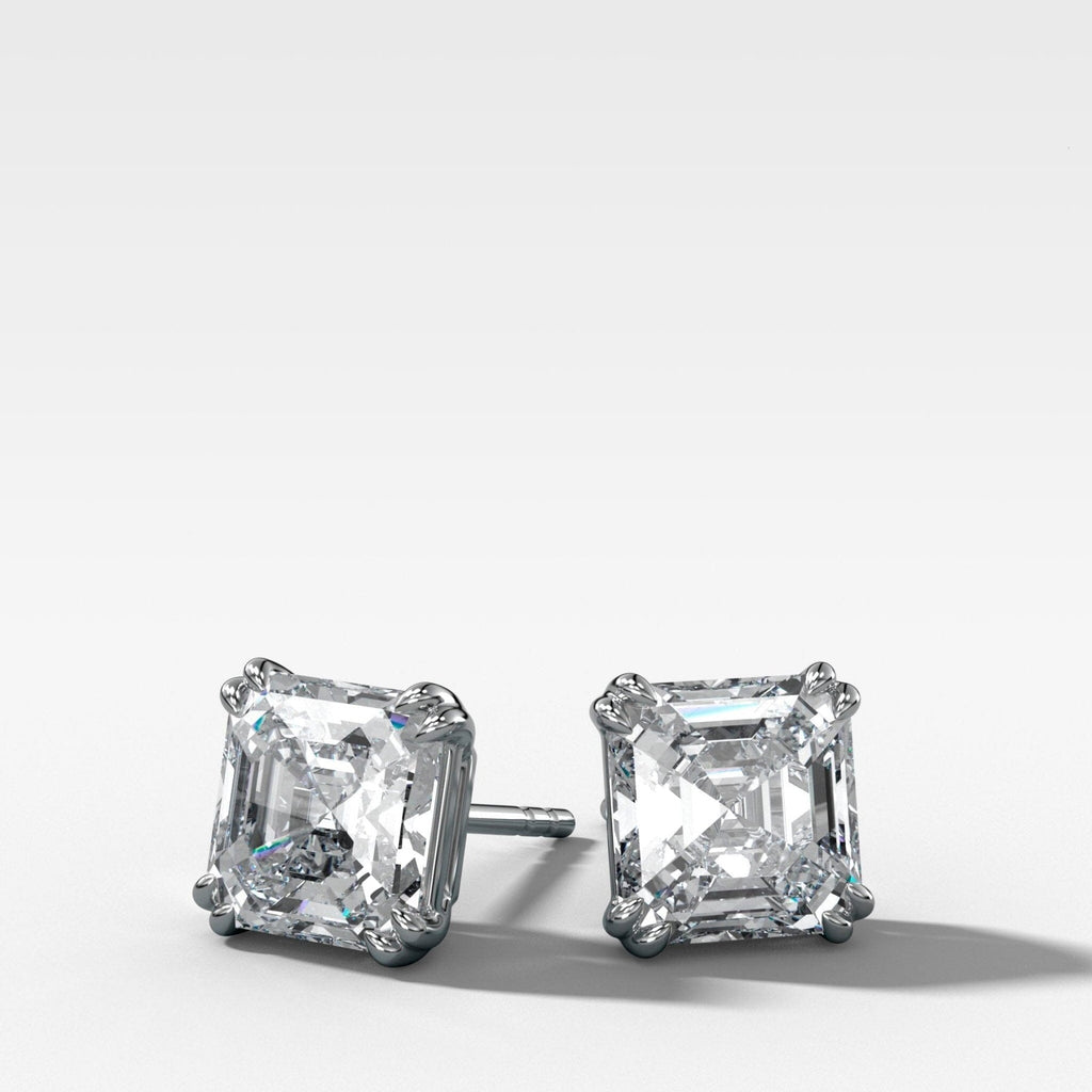 Asscher Cut Double Point Prong Diamond Studs