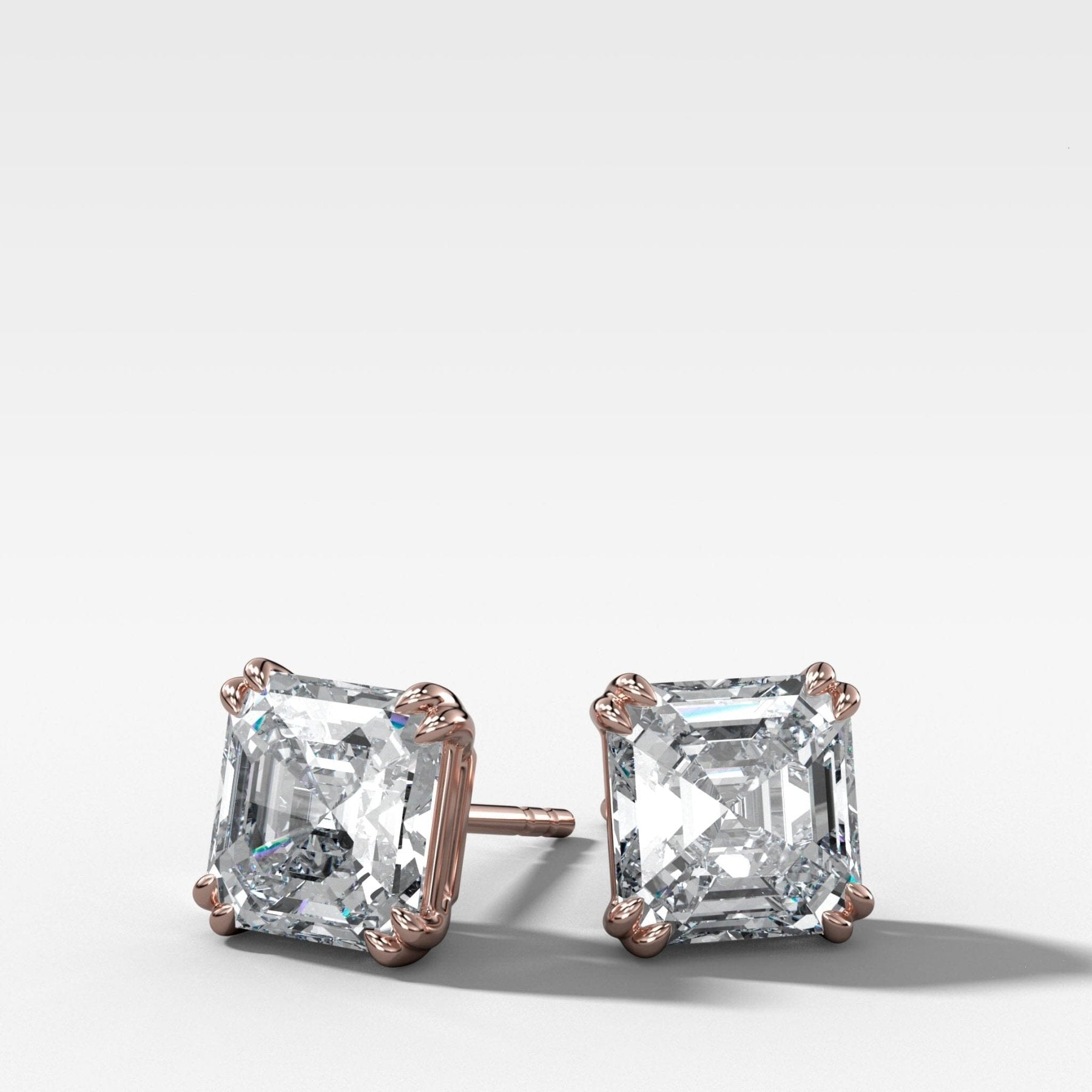 Asscher Cut Double Point Prong Diamond Studs