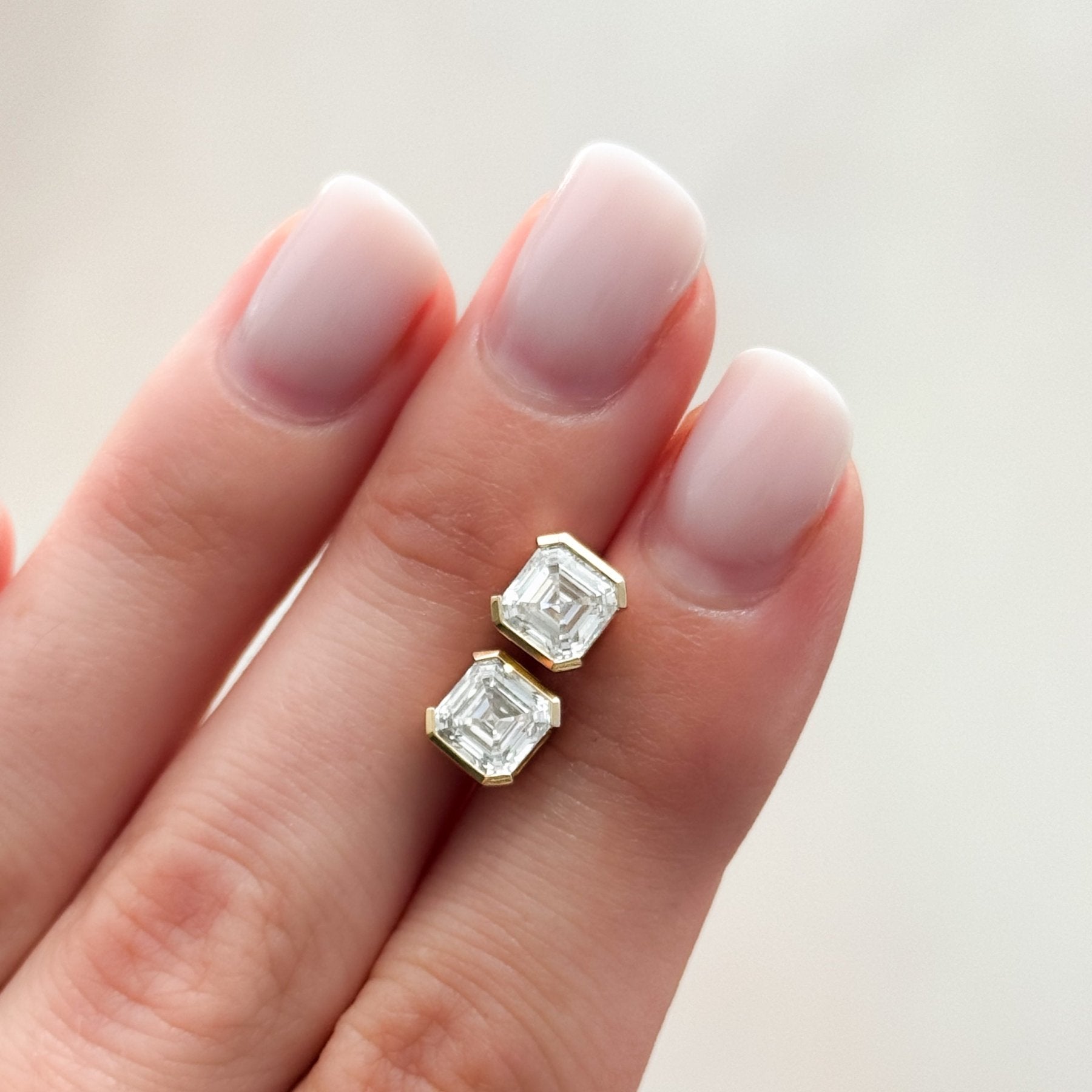 Asscher Cut Half Bezel Diamond Studs