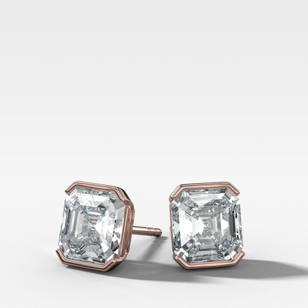 Asscher Cut Half Bezel Diamond Studs