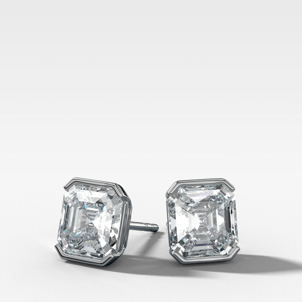 Asscher Cut Half Bezel Diamond Studs