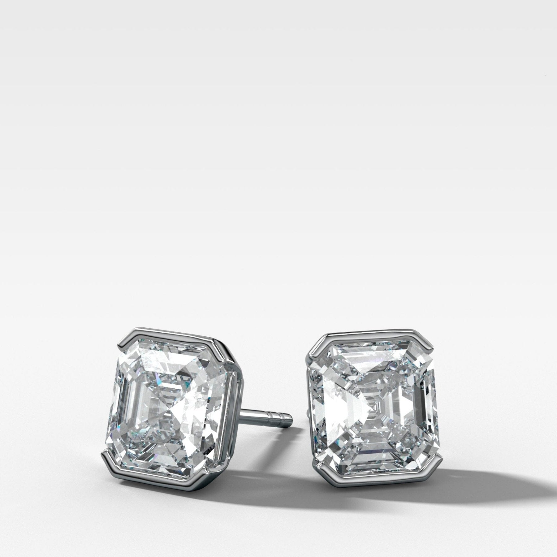Asscher Cut Half Bezel Diamond Studs