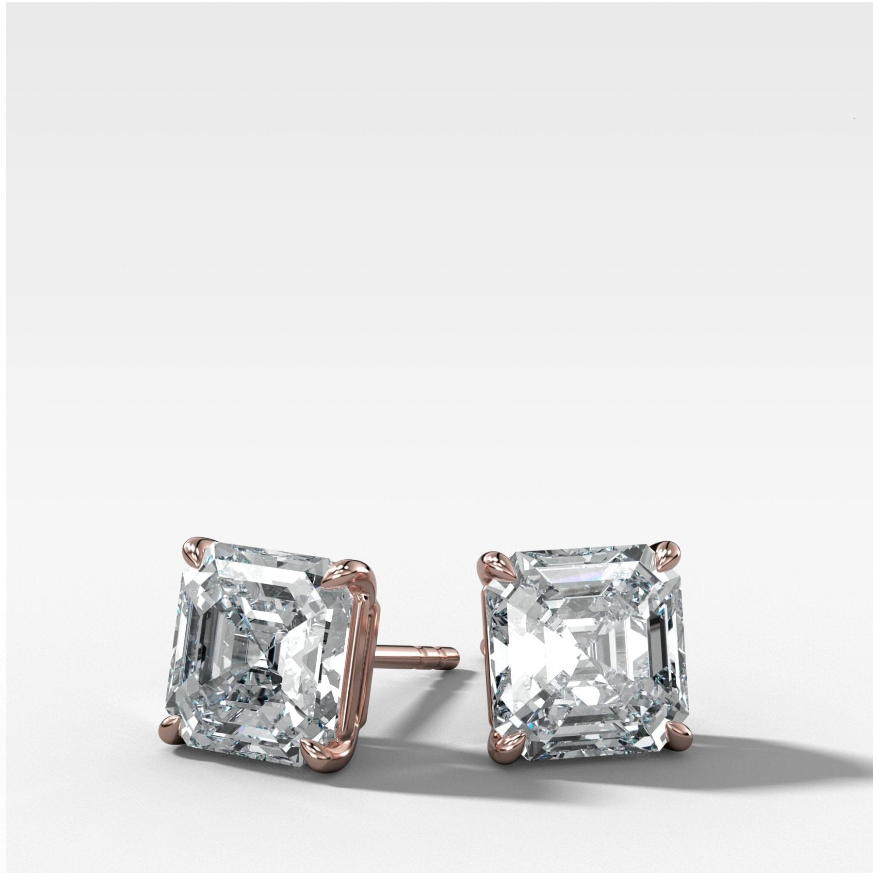 Asscher Cut Single Point Prong Diamond Studs