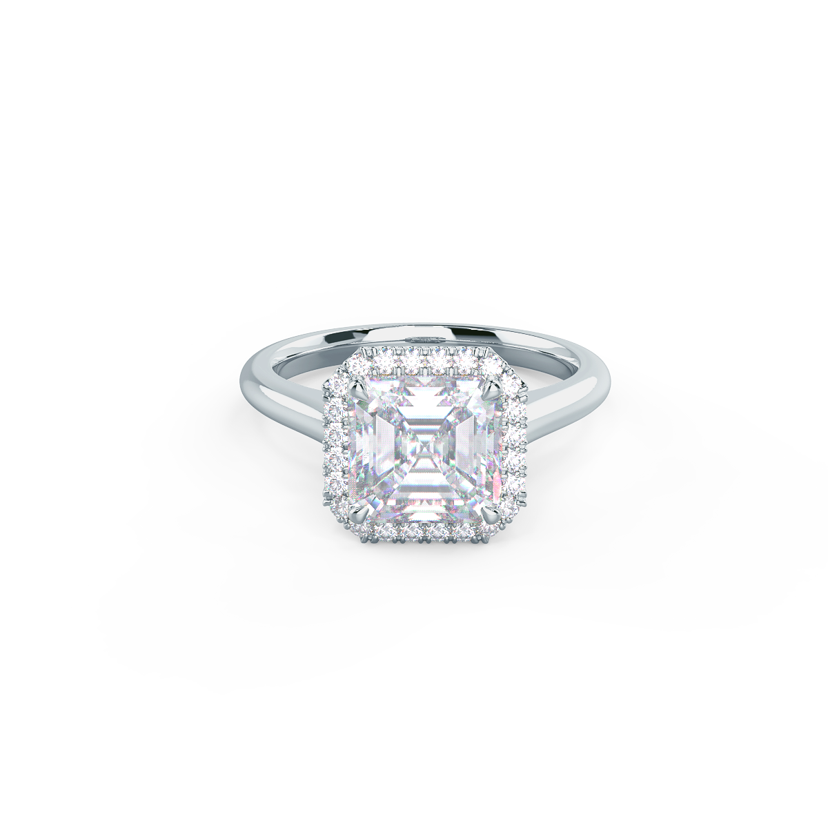1.50 CT Asscher Cut Moissanite Halo Style Engagement Ring