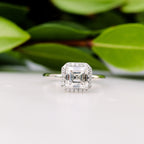 1.50 CT Asscher Cut Moissanite Halo Style Engagement Ring