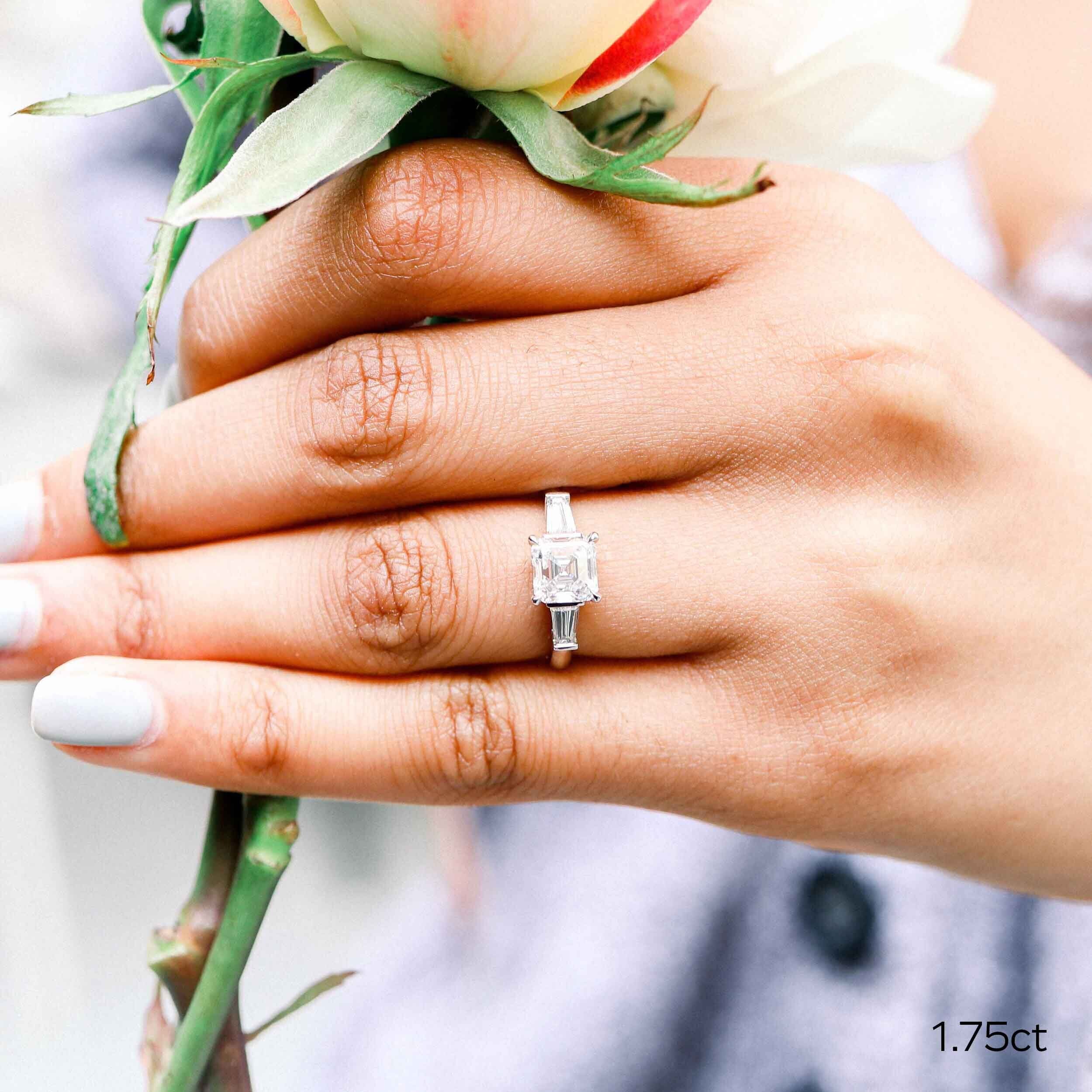 1.75 CT Asscher Cut Moissanite Three Stones Engagement Ring