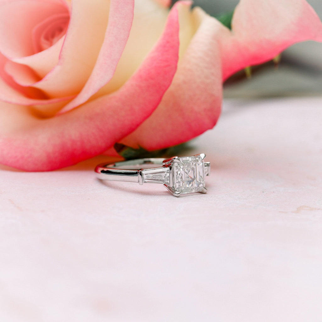 1.75 CT Asscher Cut Moissanite Three Stones Engagement Ring