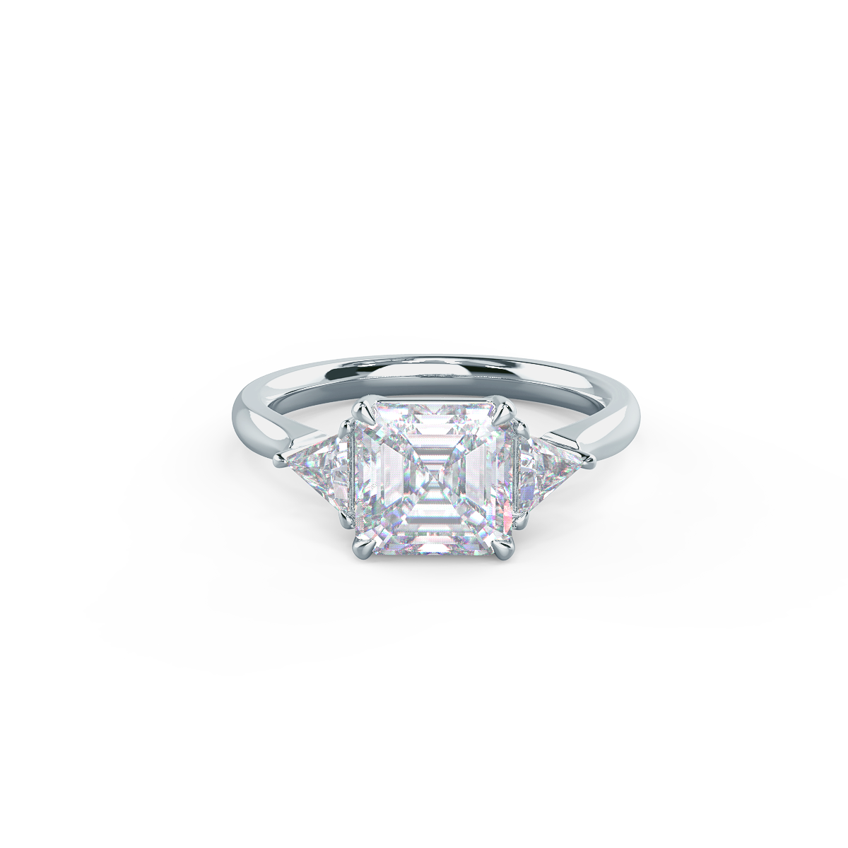 2.0 CT Asscher Cut Moissanite Three Stones Engagement Ring