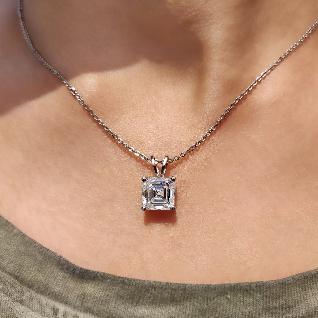 Asscher Cut Moissanite Pendant In Solitaire Style
