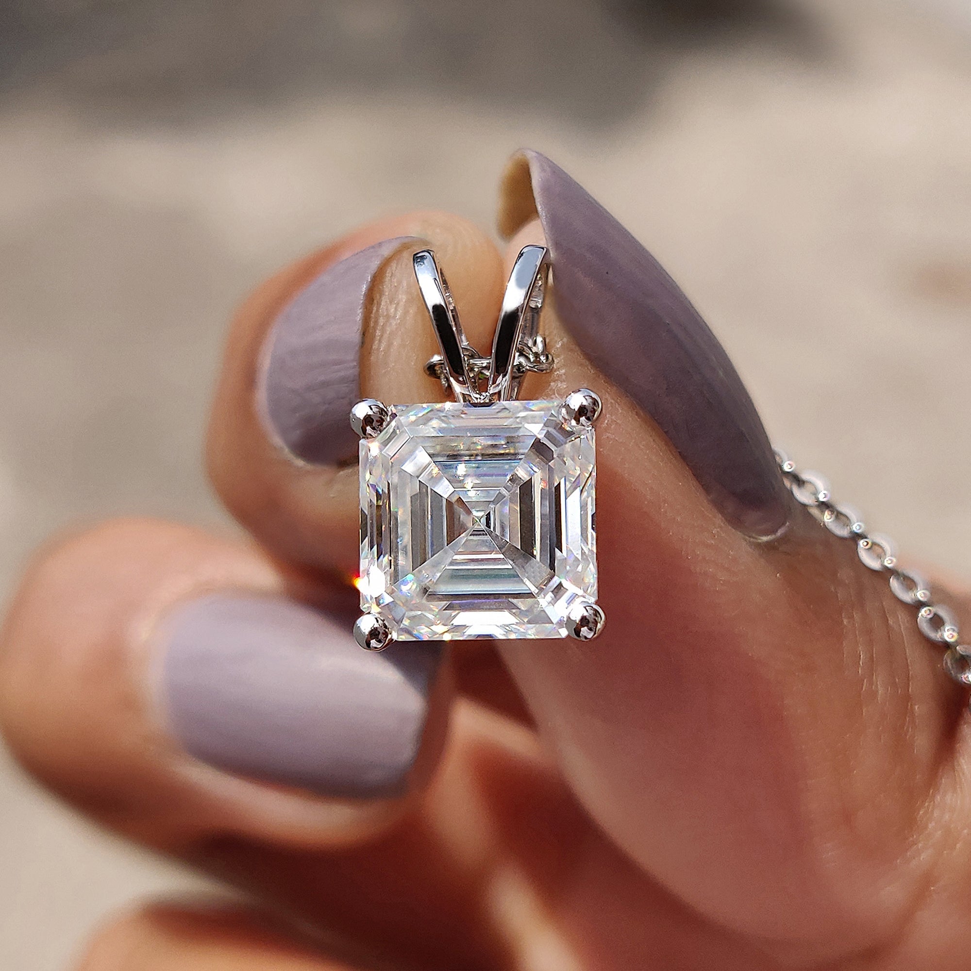 Asscher Cut Moissanite Pendant In Solitaire Style Main image