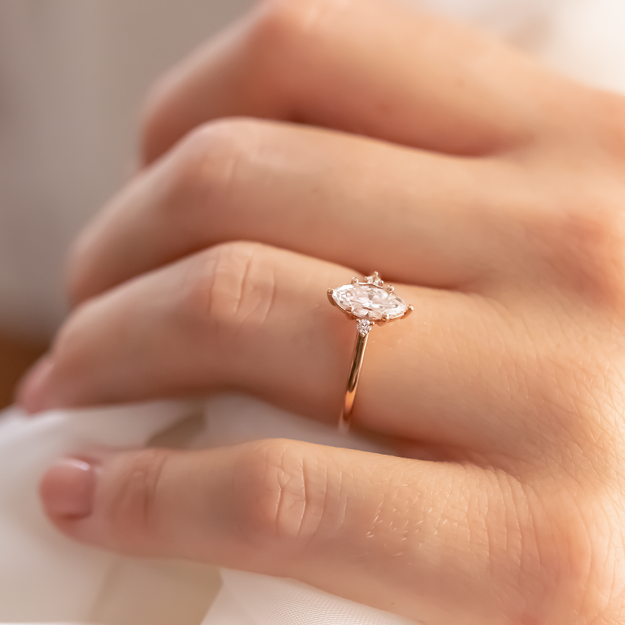 1.0 CT Marquise Three Stone Moissanite Engagement Ring