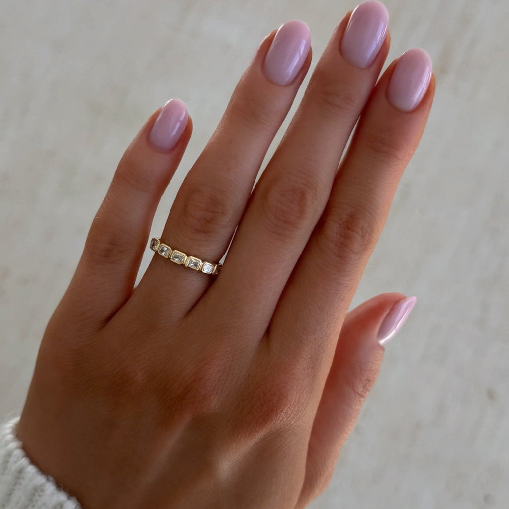 Baby Bezel Set Eternity Band With East West Natural Radiant Cuts